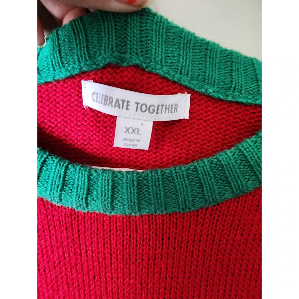 Celebrate Together Reindeer Ugly Christmas Sweater XXL Red Green Camo Tis Season